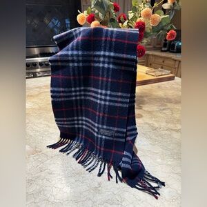 Vintage Burberry Lamb Wool Scarf in Navy & Red EUC
